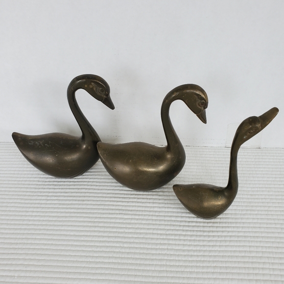 3 Swan Brass Figurines Bird Vintage 5.5 & 6" Tall" - Picture 2 of 8